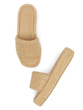 Open Edit Chunky Platform Raffia Slide Sandals 9 woman’s